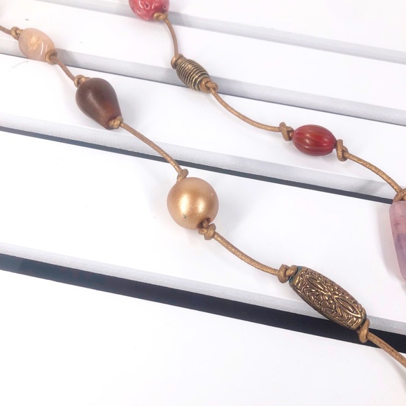 BEADED funky Boho Copper tie lace NECKLACE Metal beads UNIQUE EUC - Picture 4 of 10